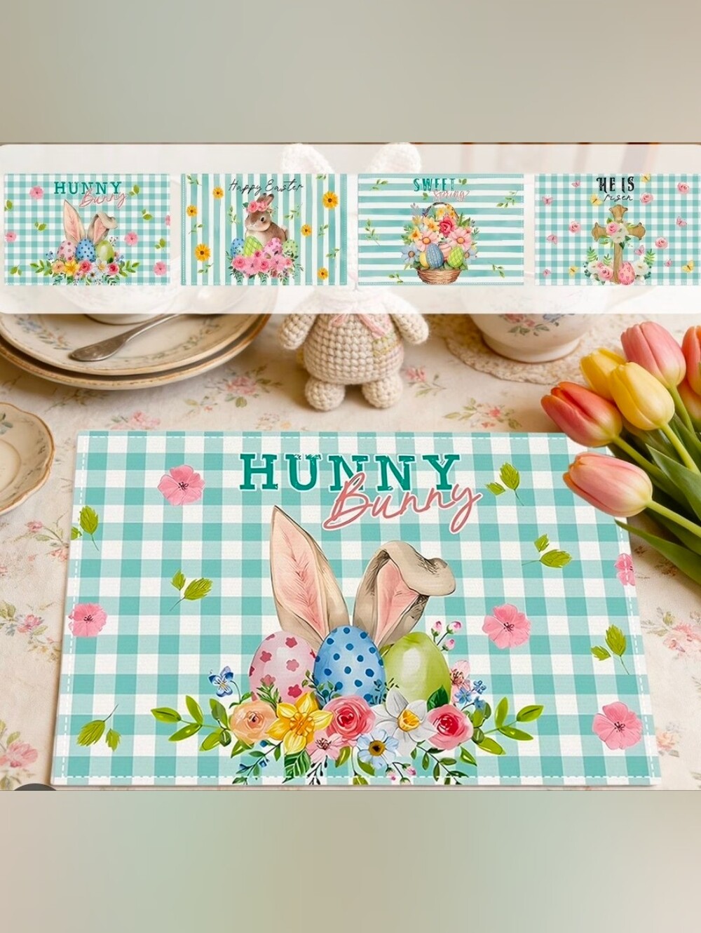 Placemats, EASTER, SPRING NEW, SET OF 6 LINEN MATS 18X12